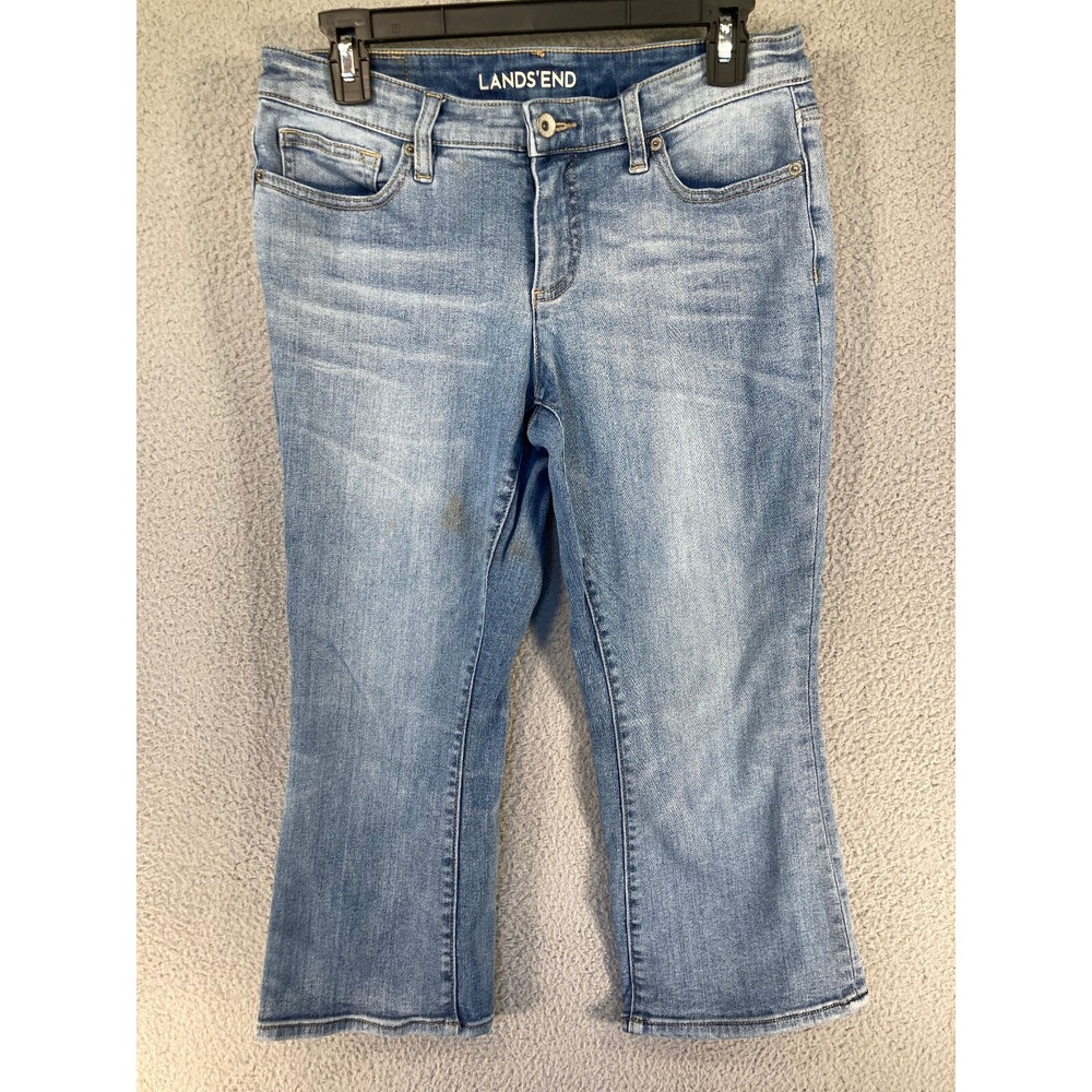 Lands' End Jeans Women's 6 Petite Light Blue Mid Rise Kick Crop Jean With Stains